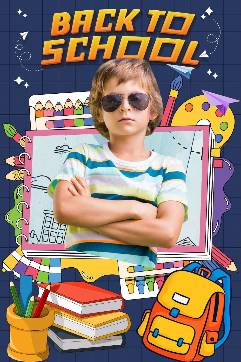 Schulfoto-Hintergrund Cartoon Schulsachen Individueller Hintergrund LXX6-18
