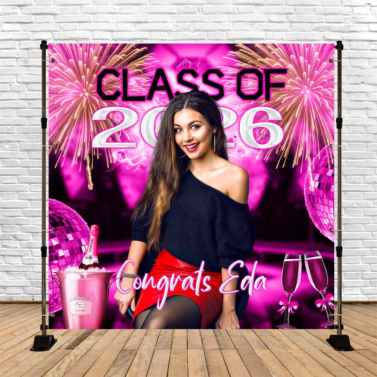Prom Backdrop Rosa Champagner Feuerwerk Custom Party Graduation Backdrop LXX6-187