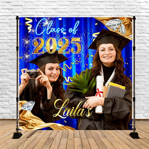 2025 Graduation Backdrop Blauer Vorhang Personalisierte Party Graduation Backdrop LXX6-204