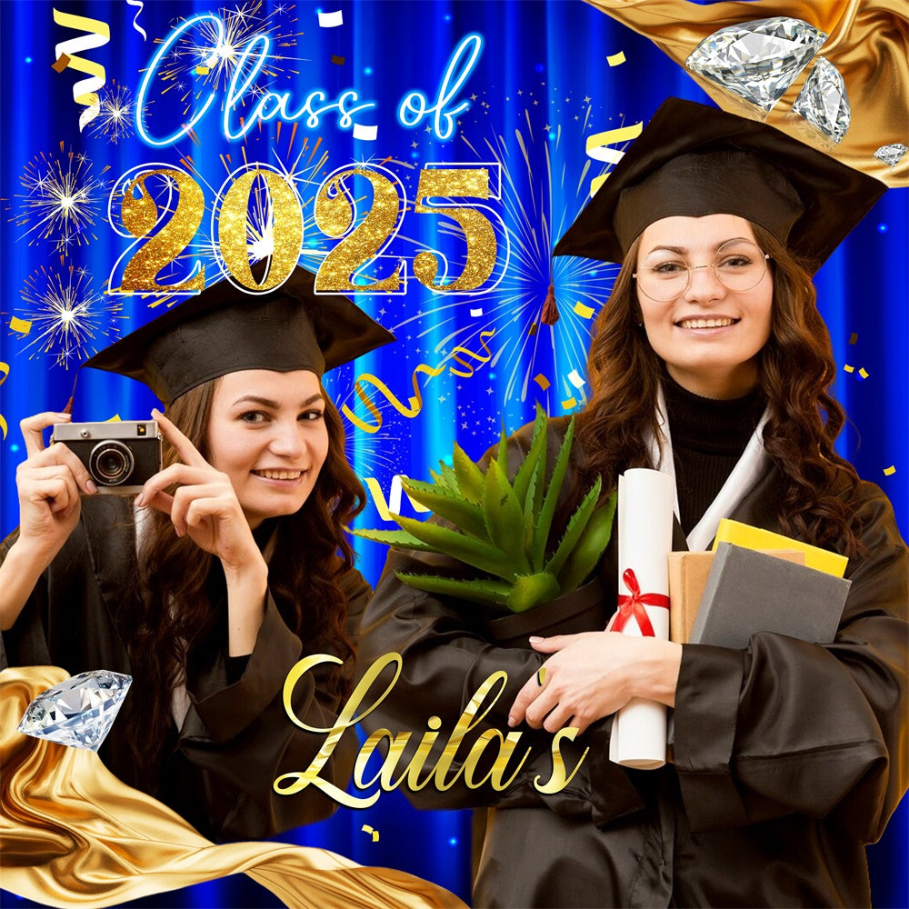 2025 Graduation Backdrop Blauer Vorhang Personalisierte Party Graduation Backdrop LXX6-204