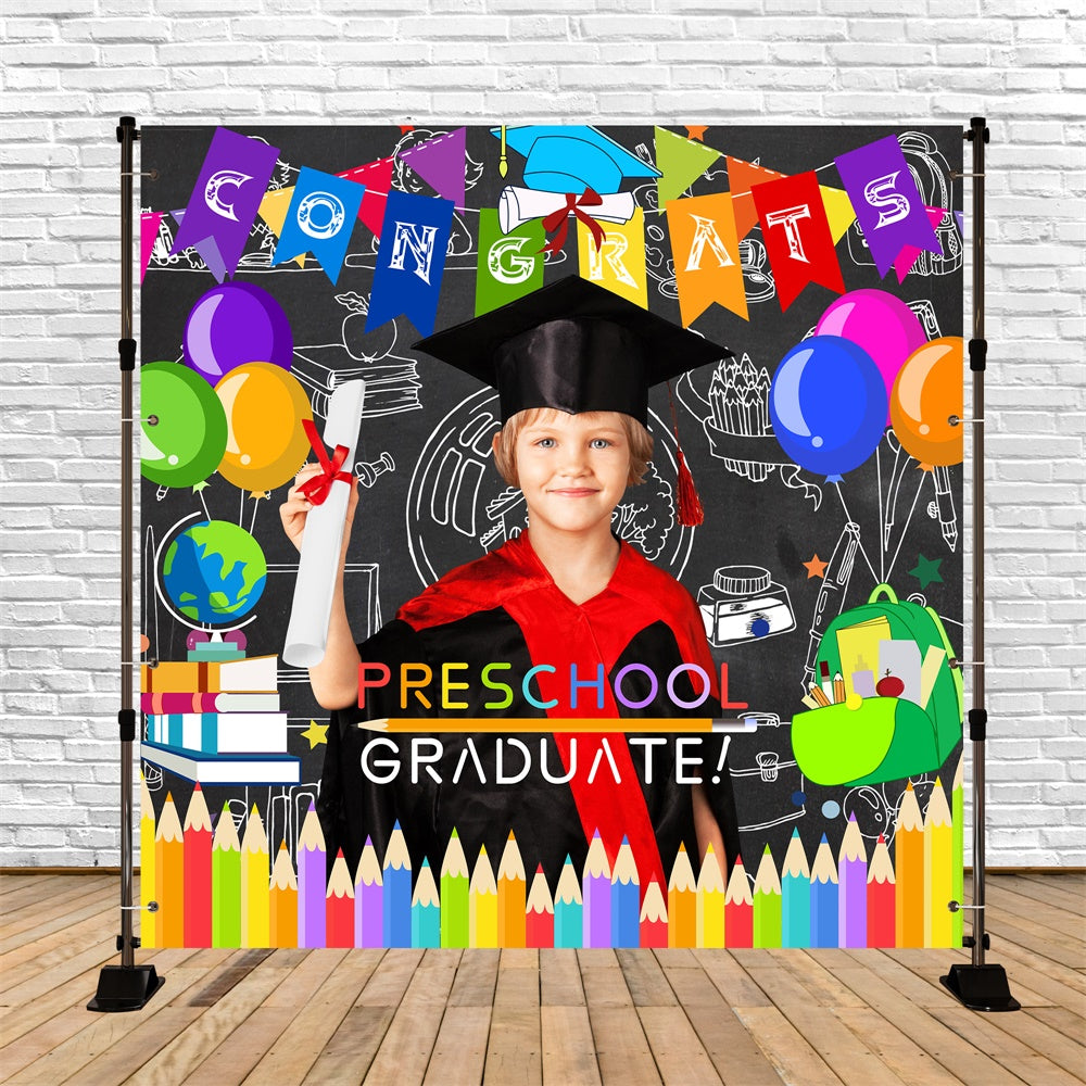 Personalisierte Kulisse für Abschlussfeier Buntstifte Party Kulisse für Abschlussfeier LXX6-208