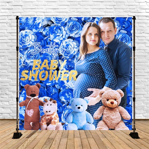 Baby Shower Backdrop Blaue Rose Teddy Personalisierte Backdrop LXX6-230