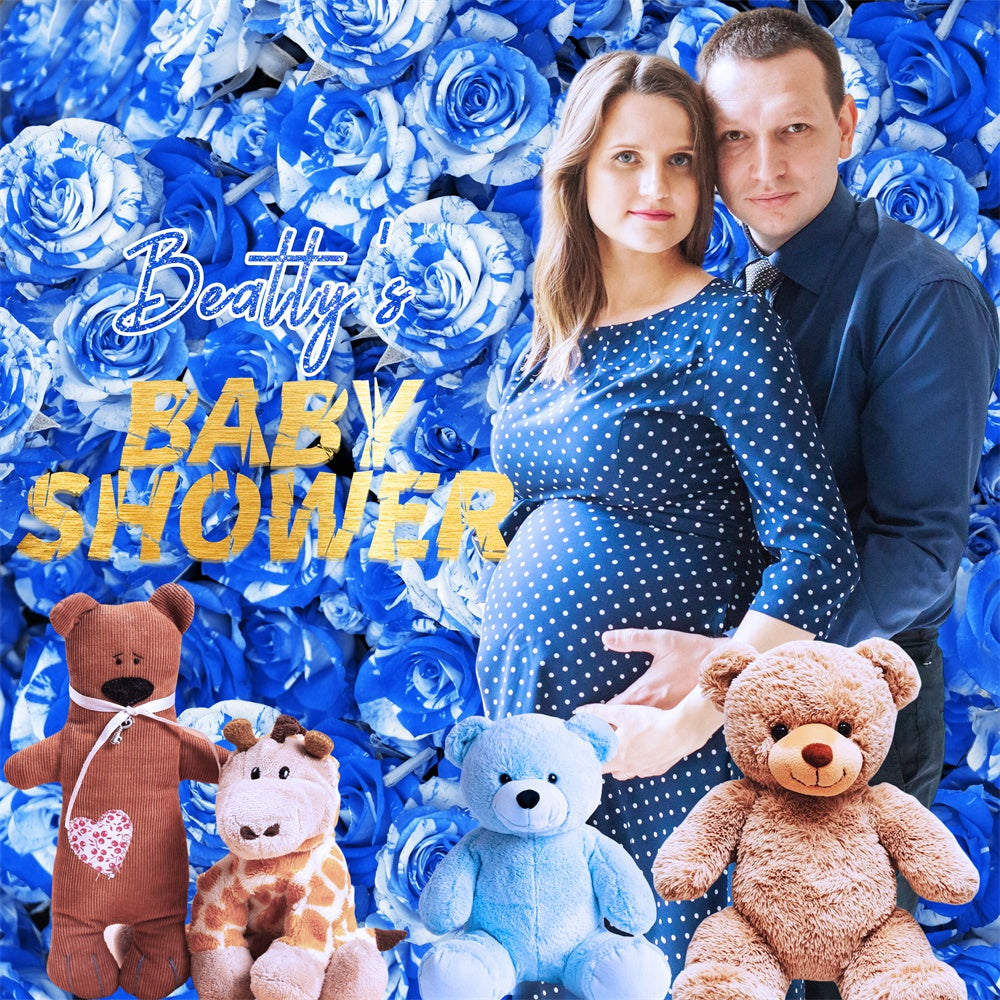 Baby Shower Backdrop Blaue Rose Teddy Personalisierte Backdrop LXX6-230