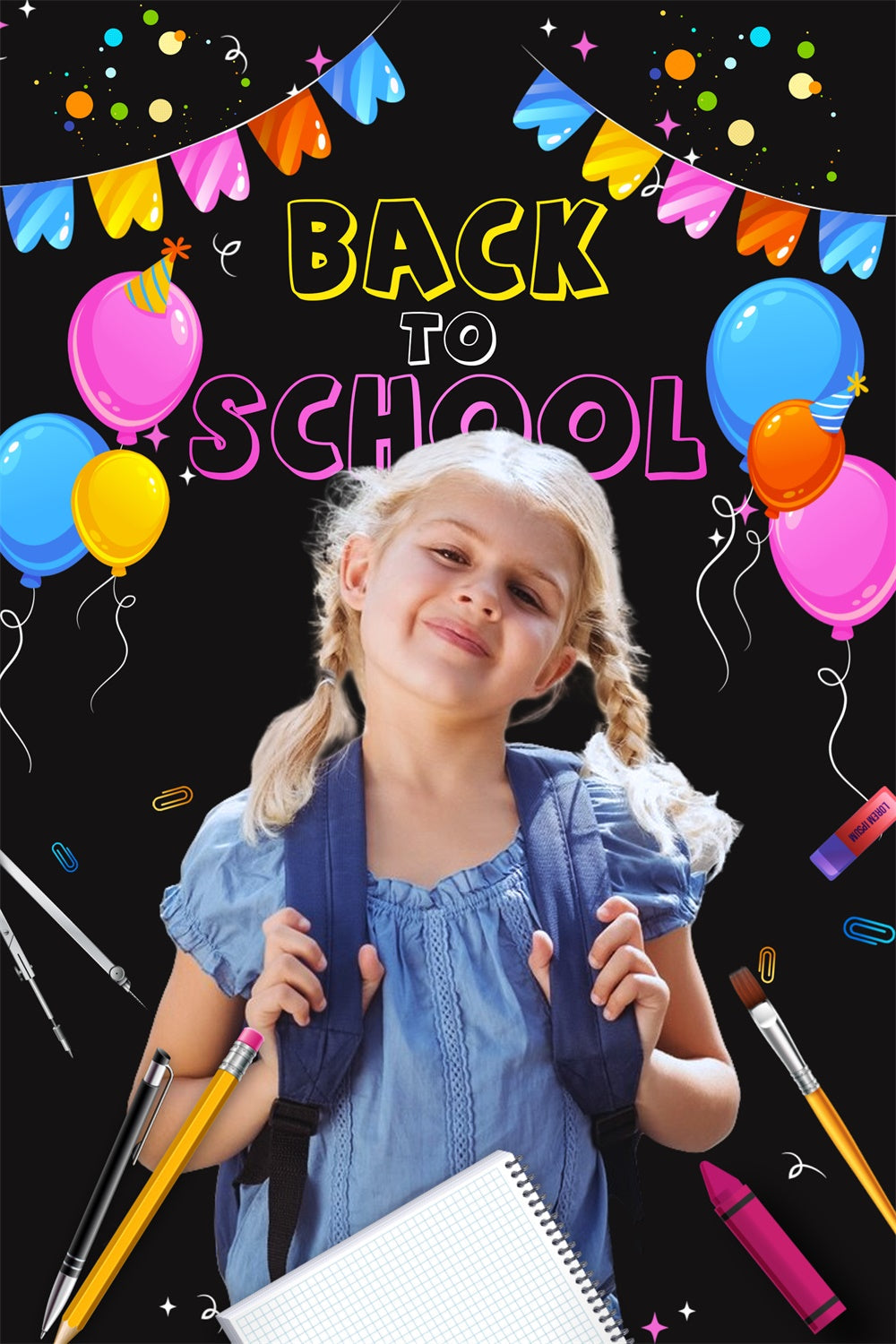 Back To School Fotokulisse Neon Ballon Personalisierte Kulisse LXX6-26