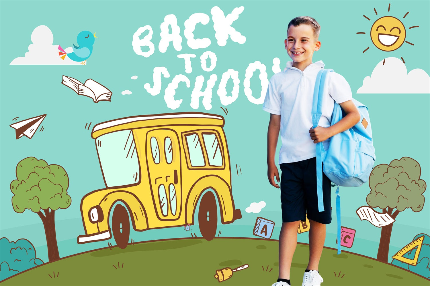 Back To School Backdrops Glückliche Busfahrt Personalisierte Backdrop LXX6-37
