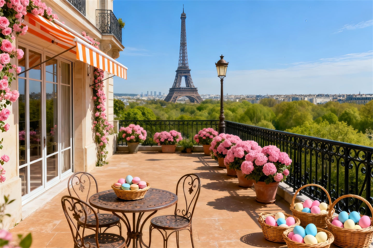 Osterkorb-Hintergrund Paris Balkon Eiffelturm Osterhintergrund für Fotos LXX61-113