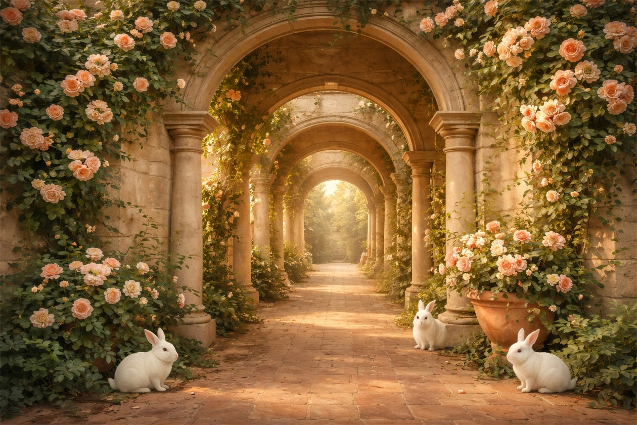 Osterhasen-Hintergrund Rosenbogen-Hase-Steinweg-Hintergründe für Ostern LXX61-117
