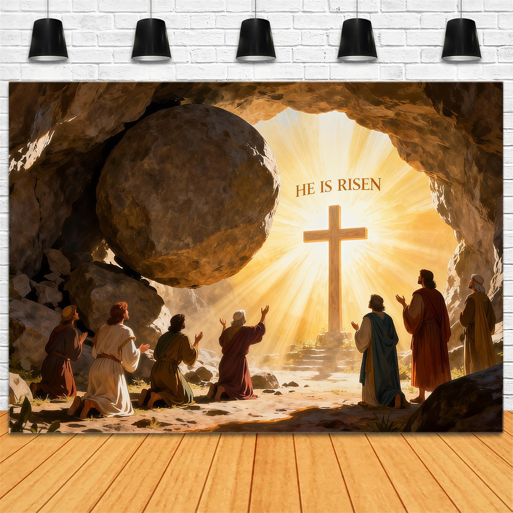 Er ist auferstanden Hintergrund Kreuz Christus Grab Heiliges Licht Ostern Foto Hintergründe LXX61-128