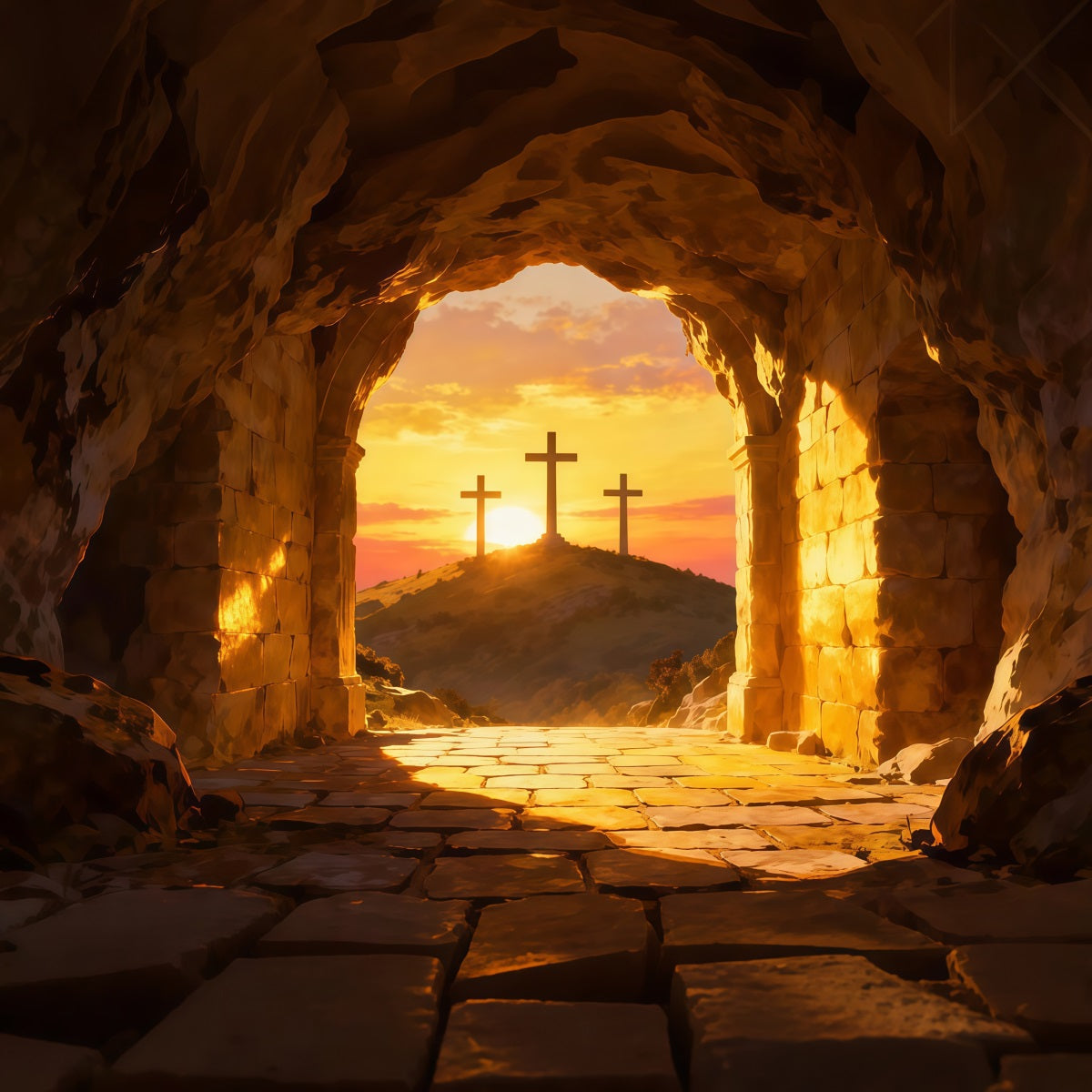 Religiöse Oster-Kulissen Er ist auferstanden Kreuz Hügel Oster-Fotokulissen-Ideen LXX61-133
