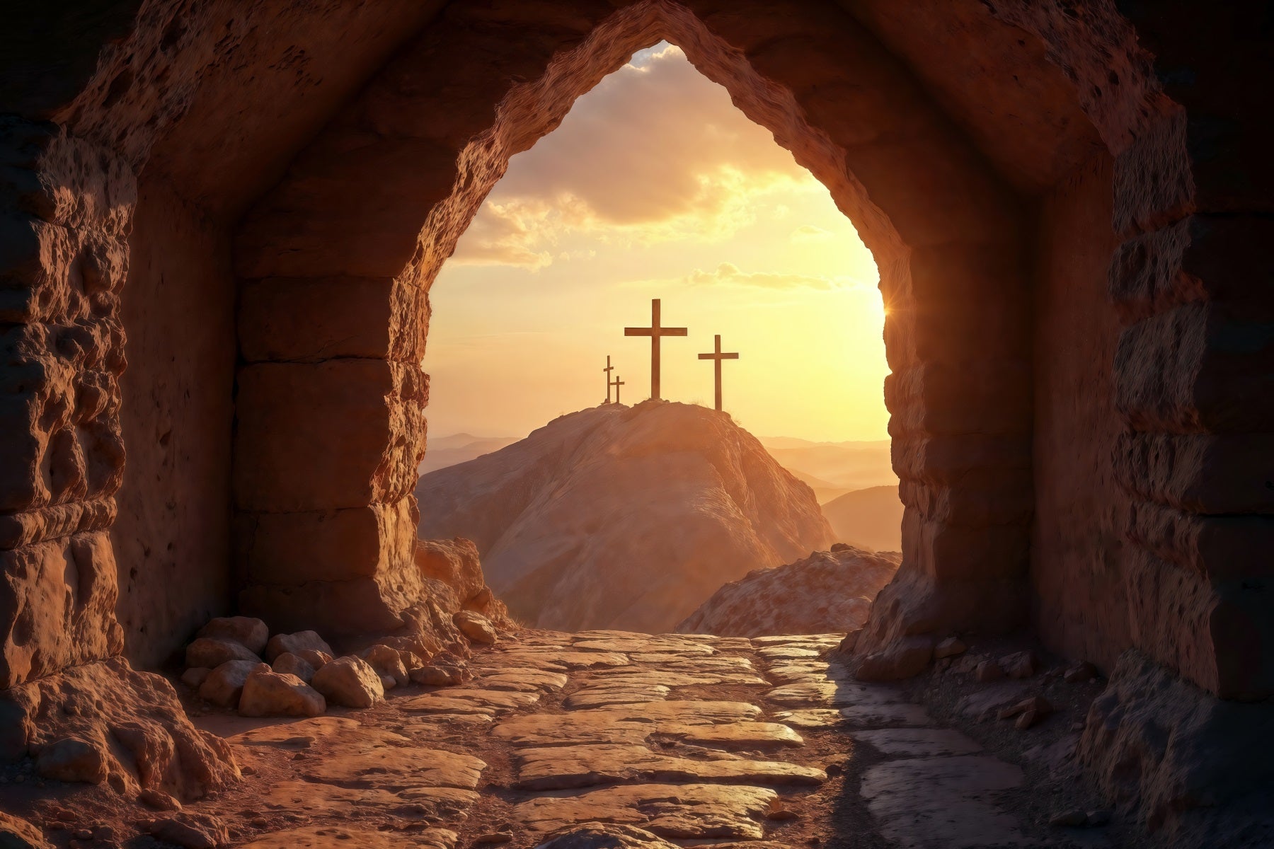 Religiöse Oster-Kulisse Sonnenuntergang Kreuz Er ist auferstanden Oster-Kulisse für Bilder LXX61-134