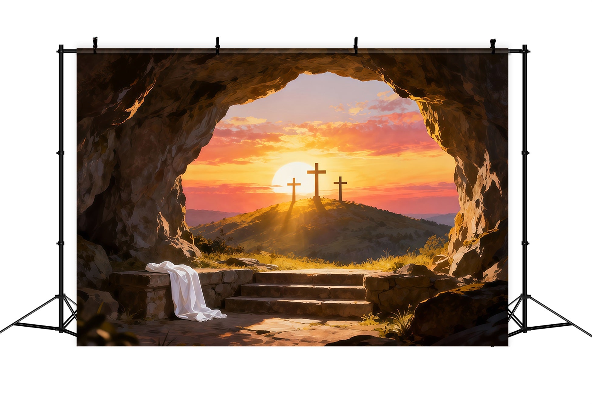 Religiöser Osterhintergrund „Er ist auferstanden“ Leeres Grab Osterhintergrund für Fotos LXX61-137