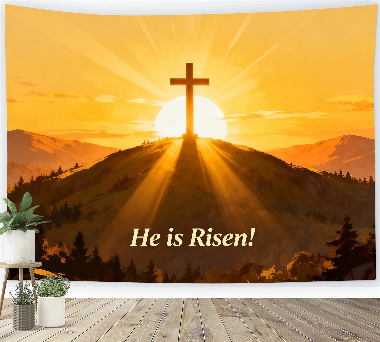 Hintergrund „Er ist auferstanden“ Oster-Bildhintergrund „Cross Hill Sunrise Glow“ LXX61-140