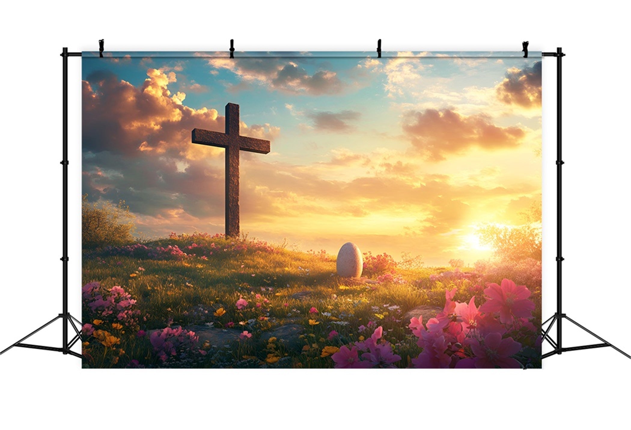 Christlicher Ostern Hintergrund Er ist auferstanden Kreuz Wiese Ostern Hintergrund für Fotografie LXX61-142