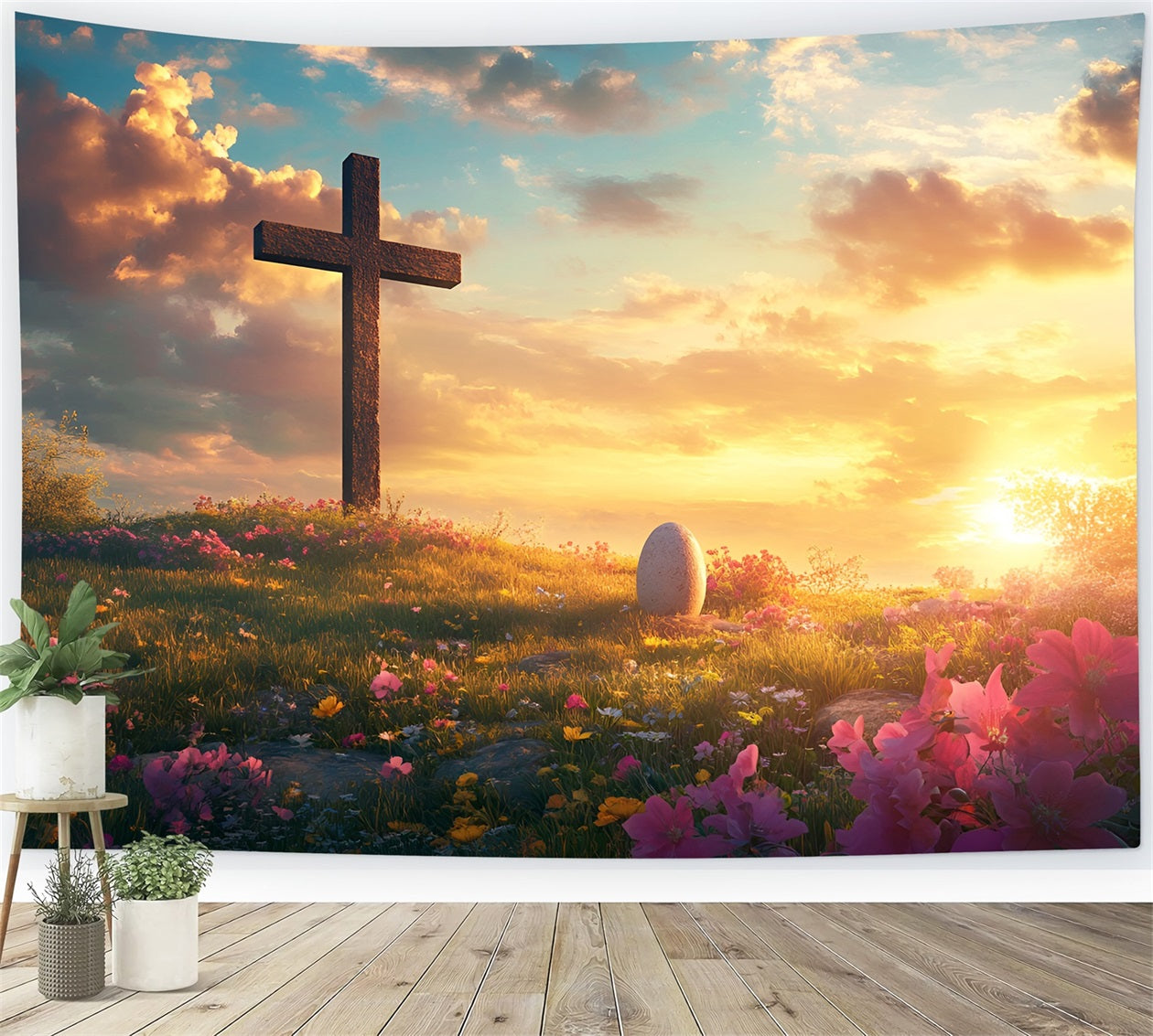 Christlicher Ostern Hintergrund Er ist auferstanden Kreuz Wiese Ostern Hintergrund für Fotografie LXX61-142