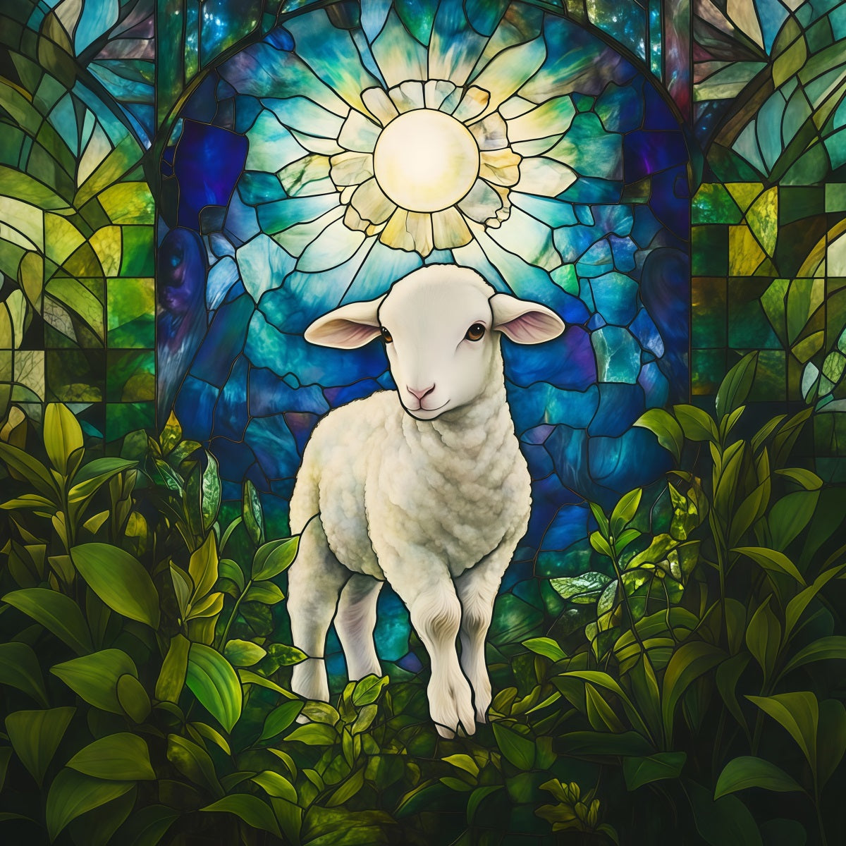 Religiöse Osterhintergründe Lamm Buntglas Er ist auferstanden Oster-Fotohintergründe LXX61-149