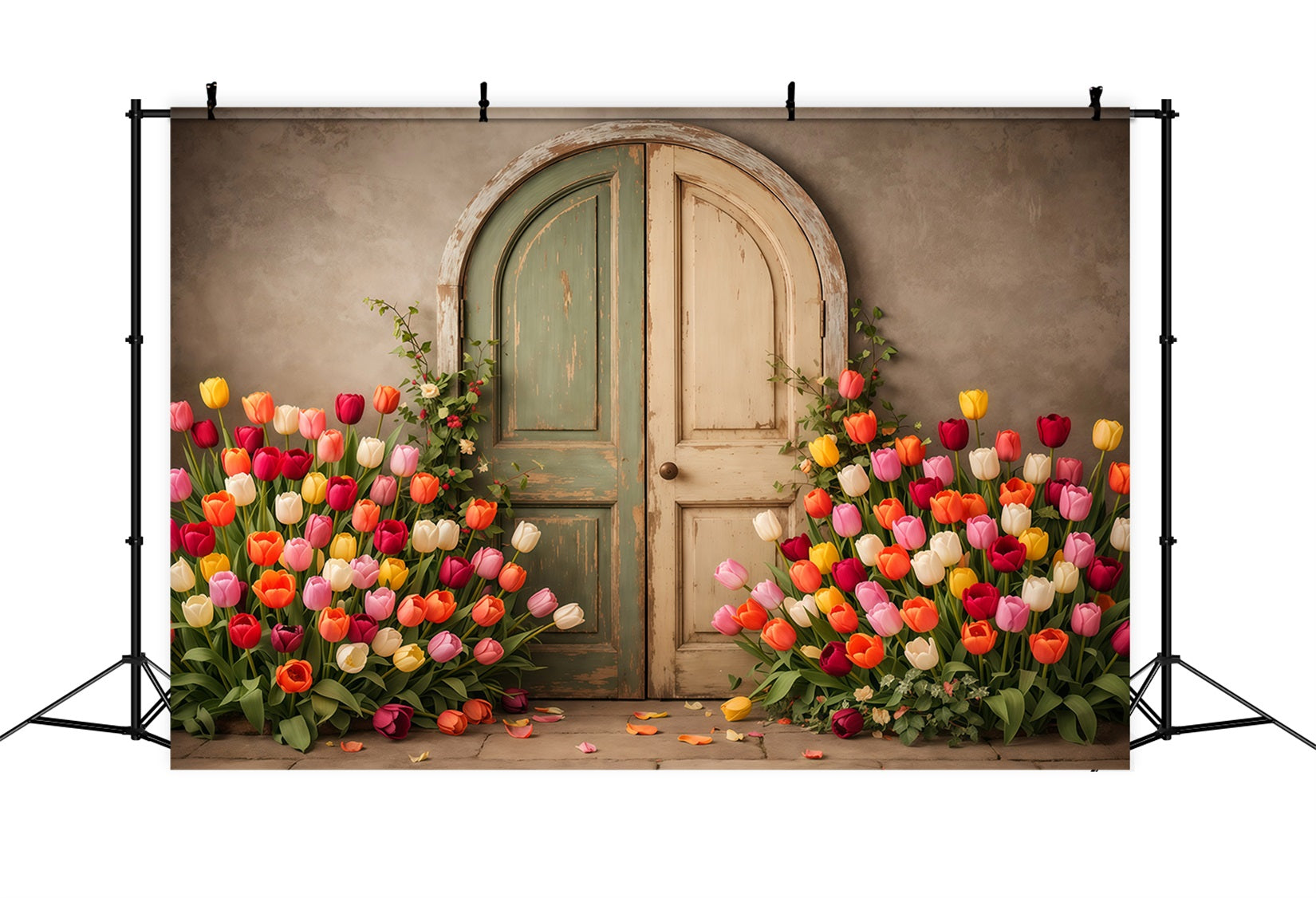 Tulpen-Hintergrund Vintage Pastell-Tür Garten Blumen-Foto-Hintergründe LXX61-196