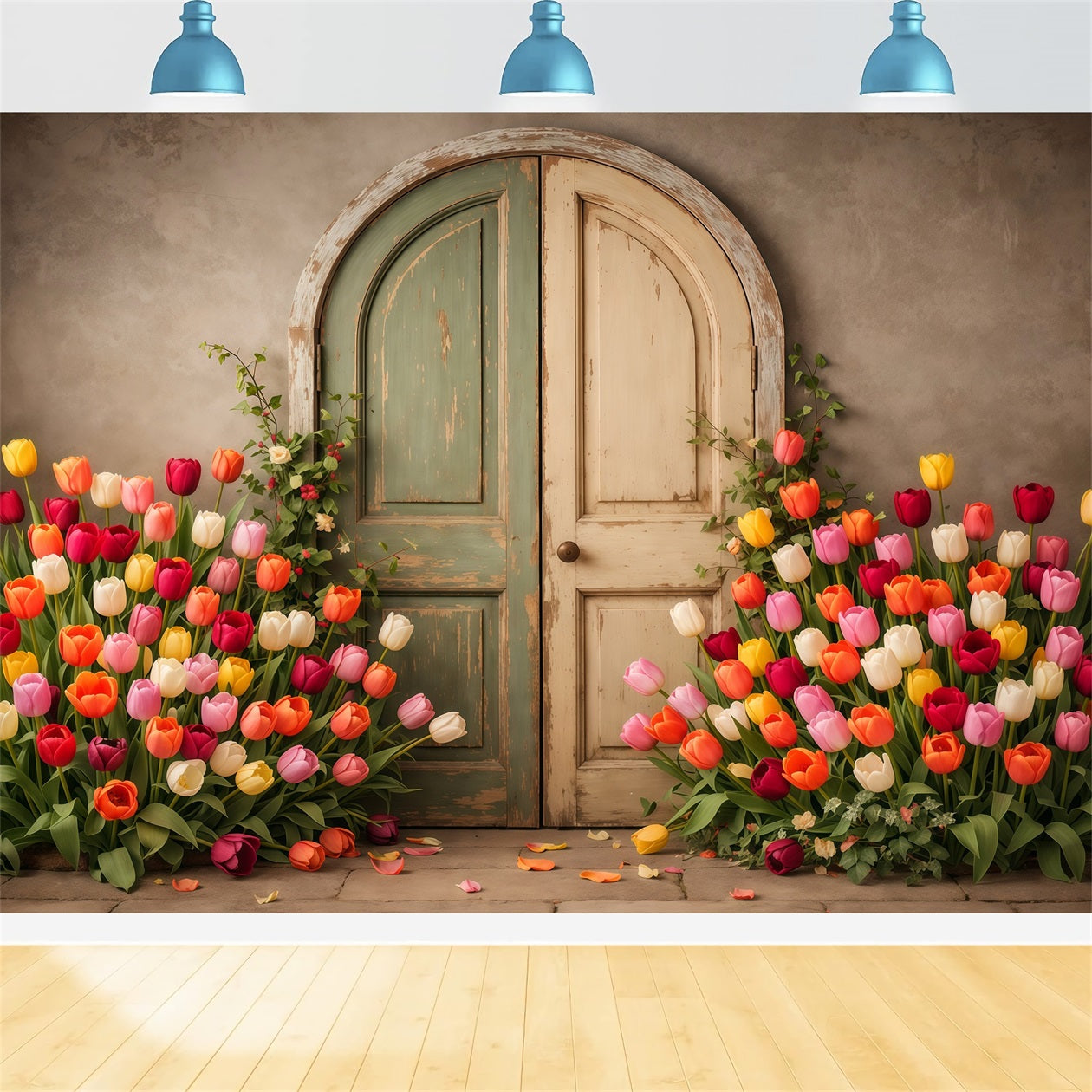Tulpen-Hintergrund Vintage Pastell-Tür Garten Blumen-Foto-Hintergründe LXX61-196