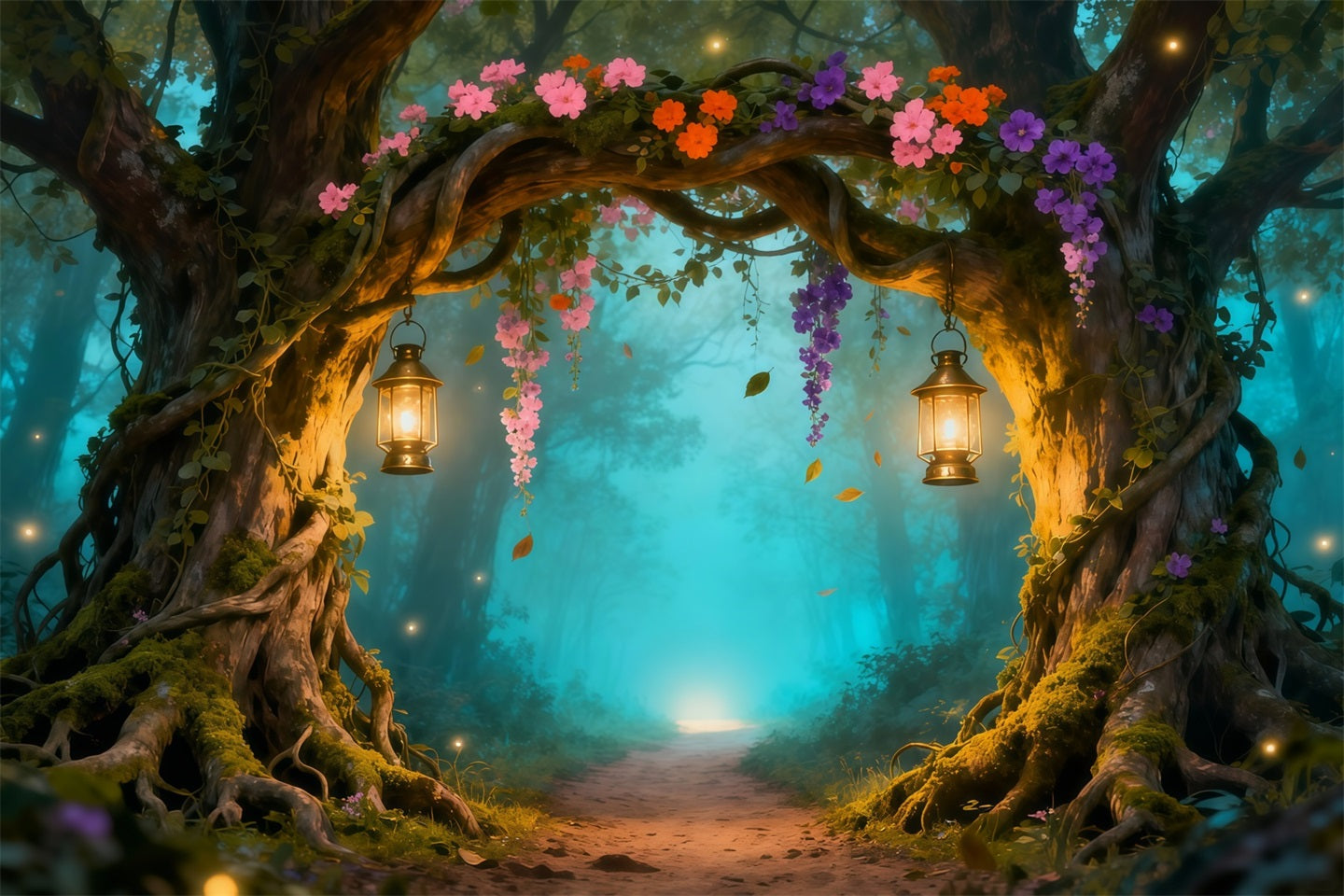 Verzauberter Garten-Fotohintergrund Verzauberter Wald Laternenbogen Blumenstoff-Hintergrund LXX61-211