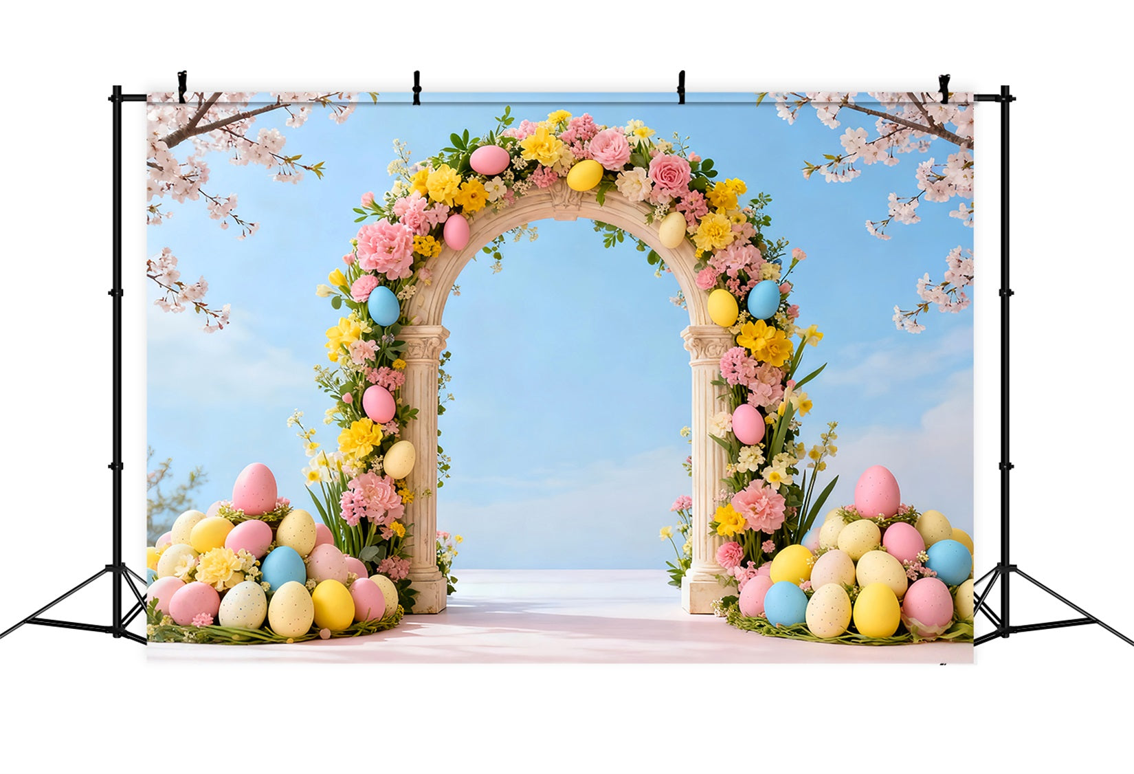 Osterei-Hintergrund Frühlings-Kirschblüten-Blumenbogen Fotohintergründe Ostern LXX61-36