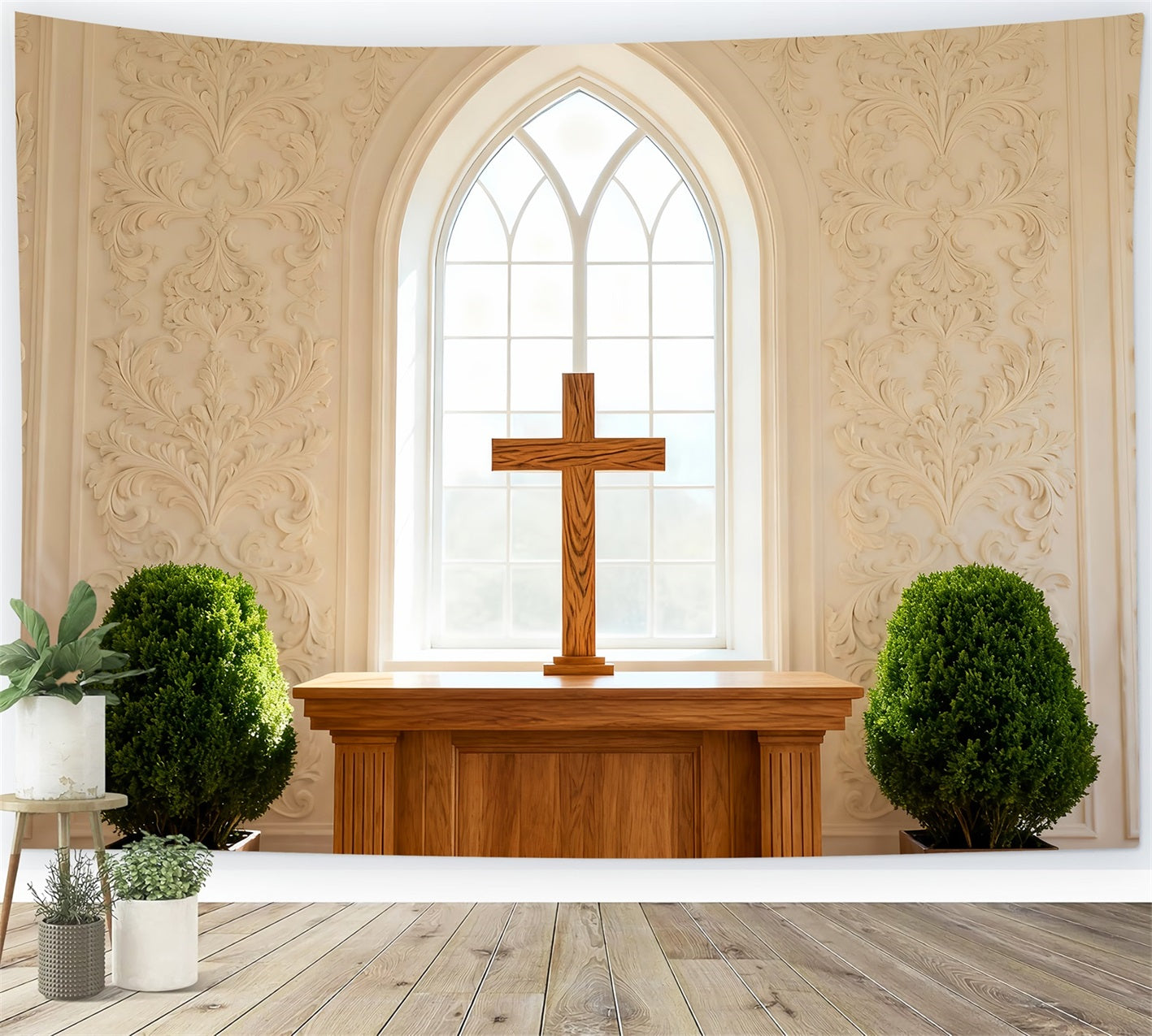 Kirchen-Osterhintergrund Klassisches Altarkreuz Bogenfenster Osterhintergrund 10x10 LXX61-44