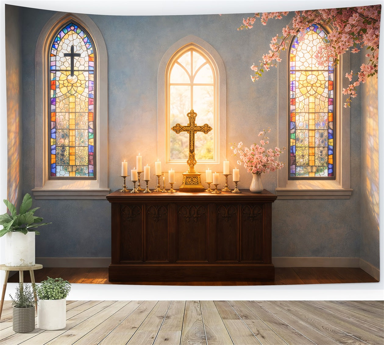 Ideen für Osterhintergründe für Kirchen Sonnendurchflutetes Buntglas Kreuz Oster-Hintergründe LXX61-47