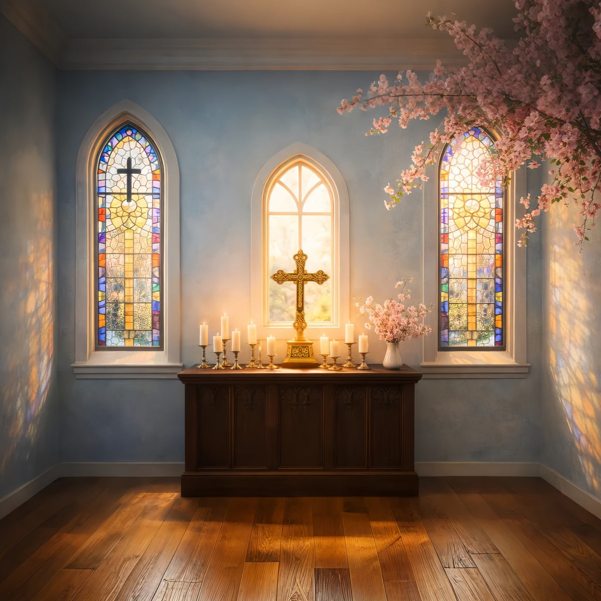 Ideen für Osterhintergründe für Kirchen Sonnendurchflutetes Buntglas Kreuz Oster-Hintergründe LXX61-47