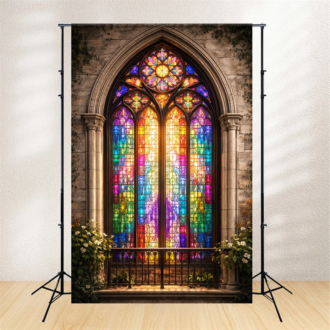 Ideen für Oster-Hintergründe für Kirchen Strahlendes gotisches Buntglasfenster Einfacher Oster-Hintergrund LXX61-51