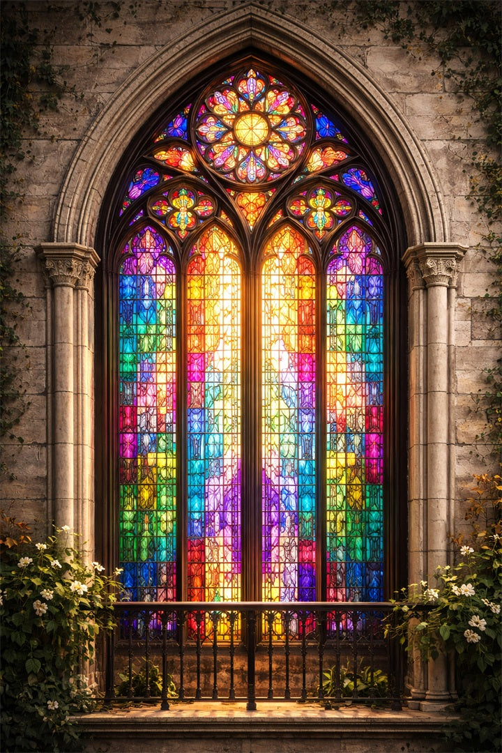 Ideen für Oster-Hintergründe für Kirchen Strahlendes gotisches Buntglasfenster Einfacher Oster-Hintergrund LXX61-51