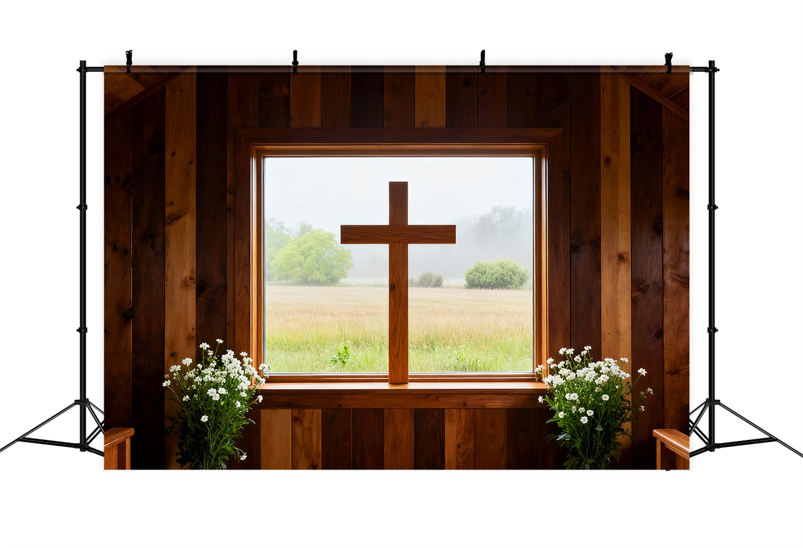 Oster-Kirchenhintergründe Rustikale Holz-Kapelle Fenster Kreuz Großer Osterhintergrund LXX61-58