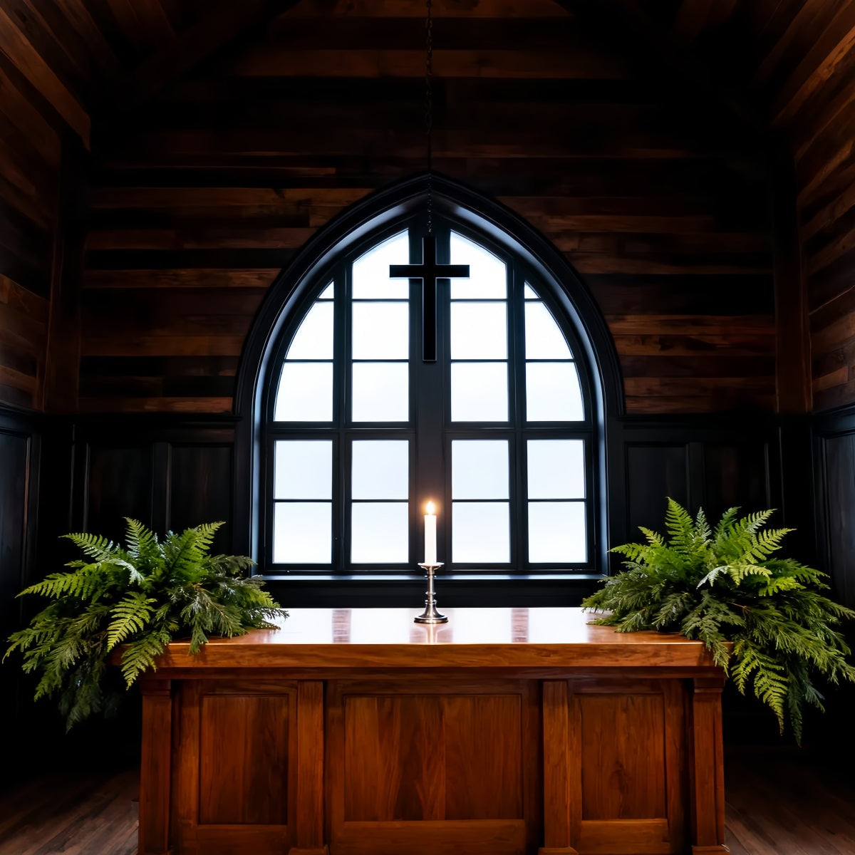 Oster-Fotohintergrund Kirche Rustikale Kapelle Kreuz Kerzenlicht Osterhintergrund Hintergründe LXX61-59