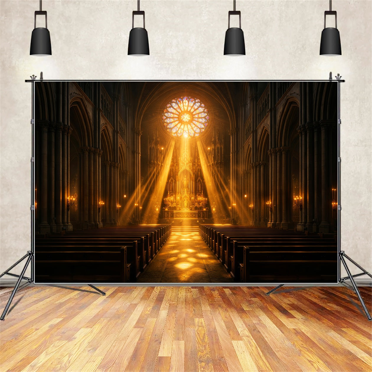 Oster-Fotokulisse Kirche Goldene Kathedrale Lichtstrahlen Einfache Oster-Fotokulisse LXX61-61