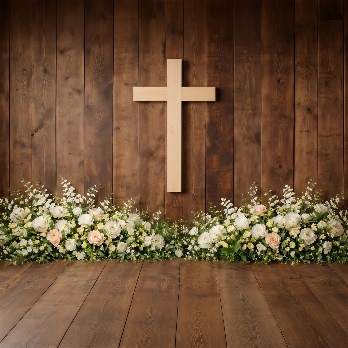 Religiöse Oster-Hintergründe Rustikale Holzkreuze mit Blumenbasis Hintergründe für Osteraufführungen LXX61-69