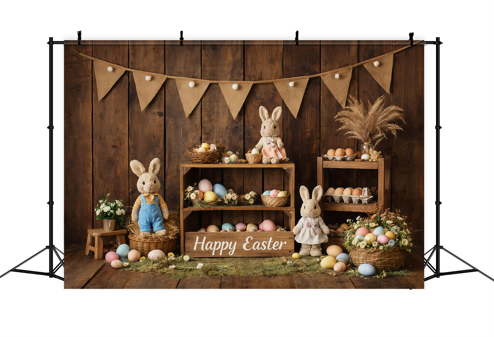 Osterhasen-Hintergründe Rustikale Holzbauernhäuser Eier Frohe Ostern-Hintergründe LXX61-70