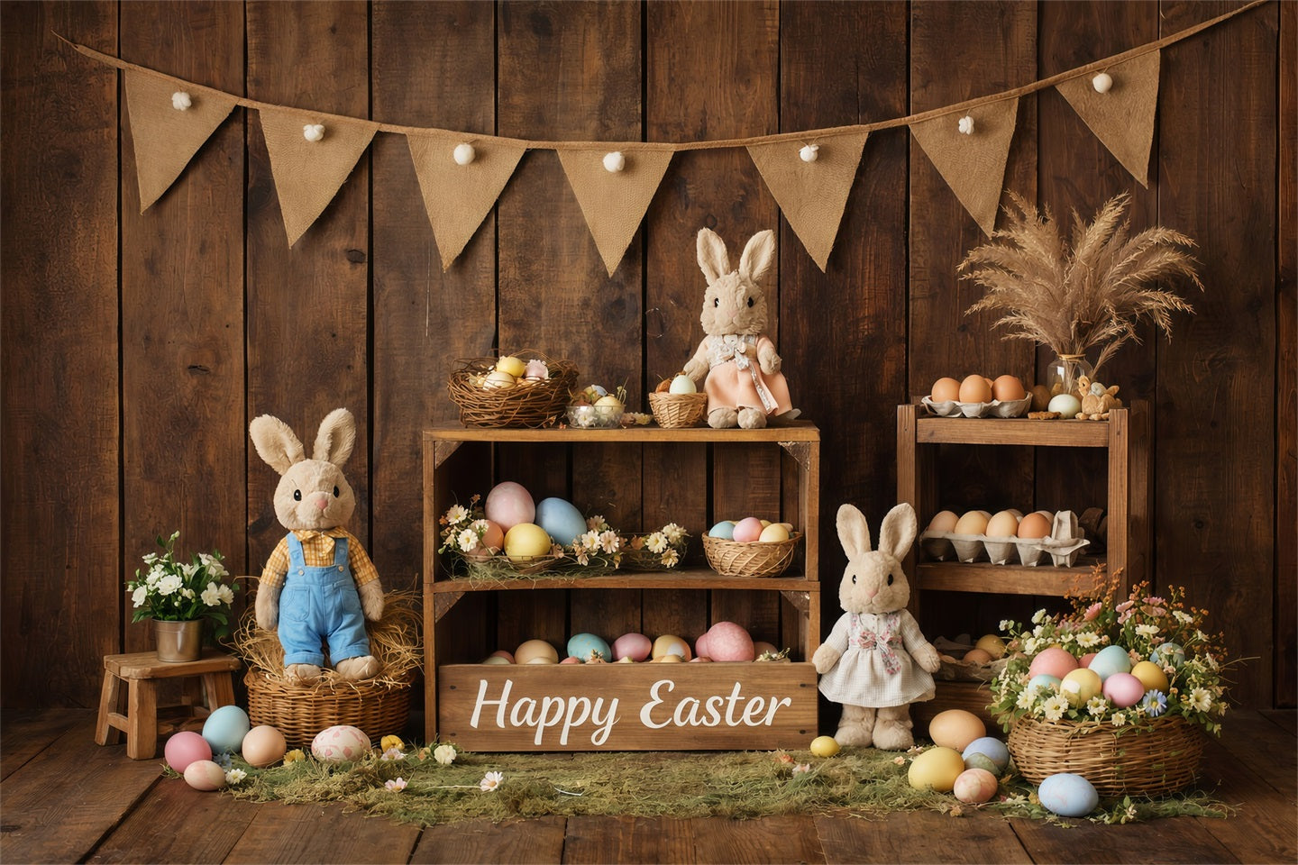 Osterhasen-Hintergründe Rustikale Holzbauernhäuser Eier Frohe Ostern-Hintergründe LXX61-70
