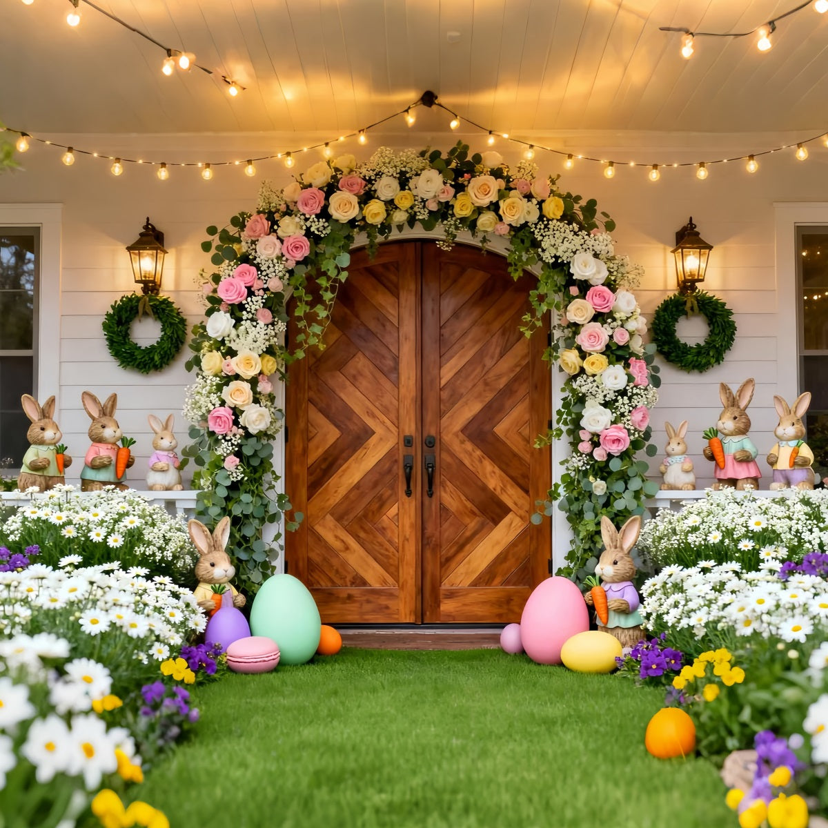 Osterhasen-Hintergründe Pastellfarbene Blumen-Fensterkränze Ideen für Oster-Hintergründe LXX61-72