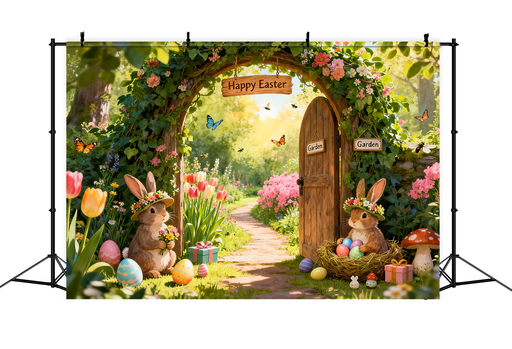 Hintergründe mit Osterhasen Verzauberter Garten Blumenbogen Fotoshooting Osterhintergrund LXX61-74