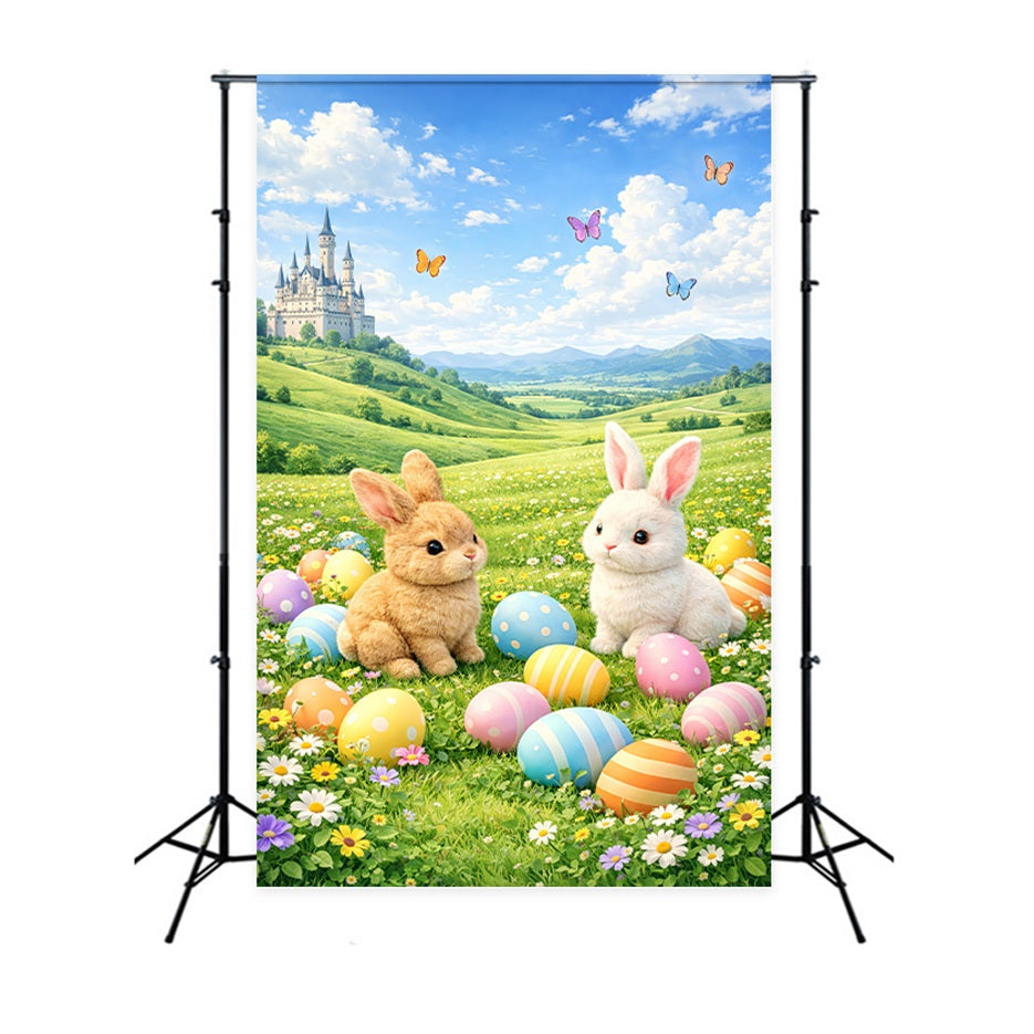 Hintergrund mit Ostereiern Märchenhafte Wiese Schloss Hase 10x10 Osterhintergrund LXX61-76