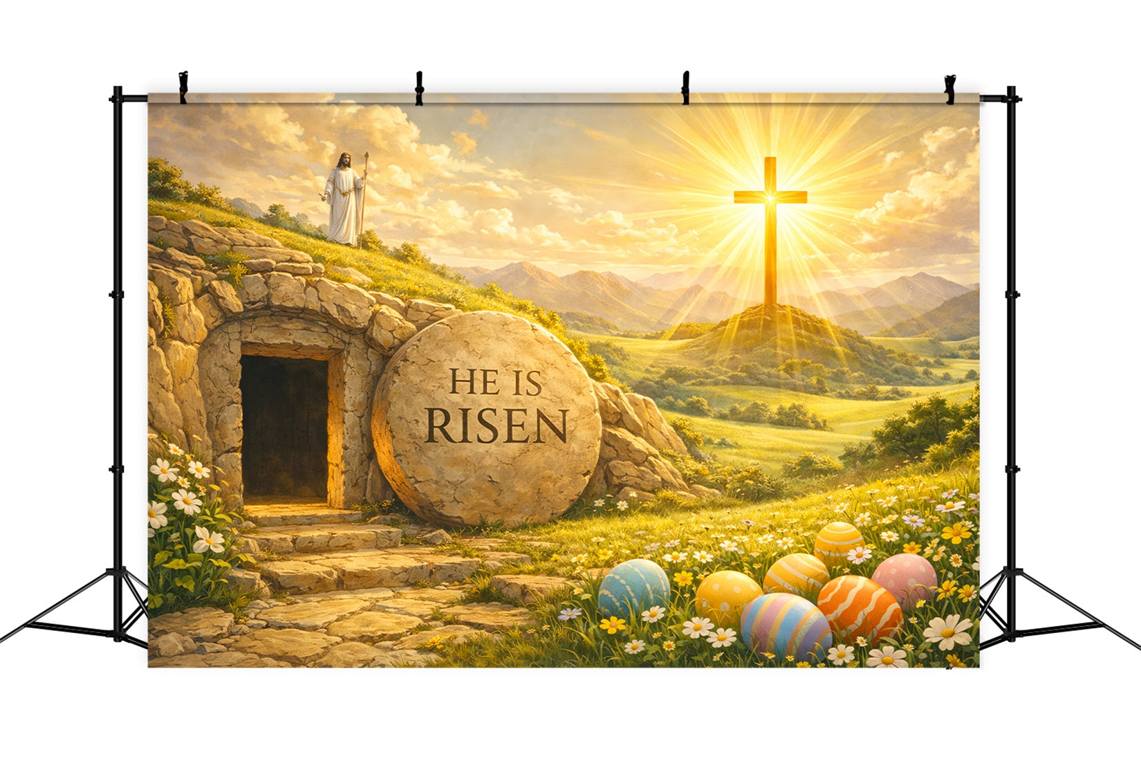 Ostergrab-Hintergründe Er ist auferstanden Kreuz der Auferstehung Oster-Fotoshooting-Hintergrund-Ideen LXX61-88