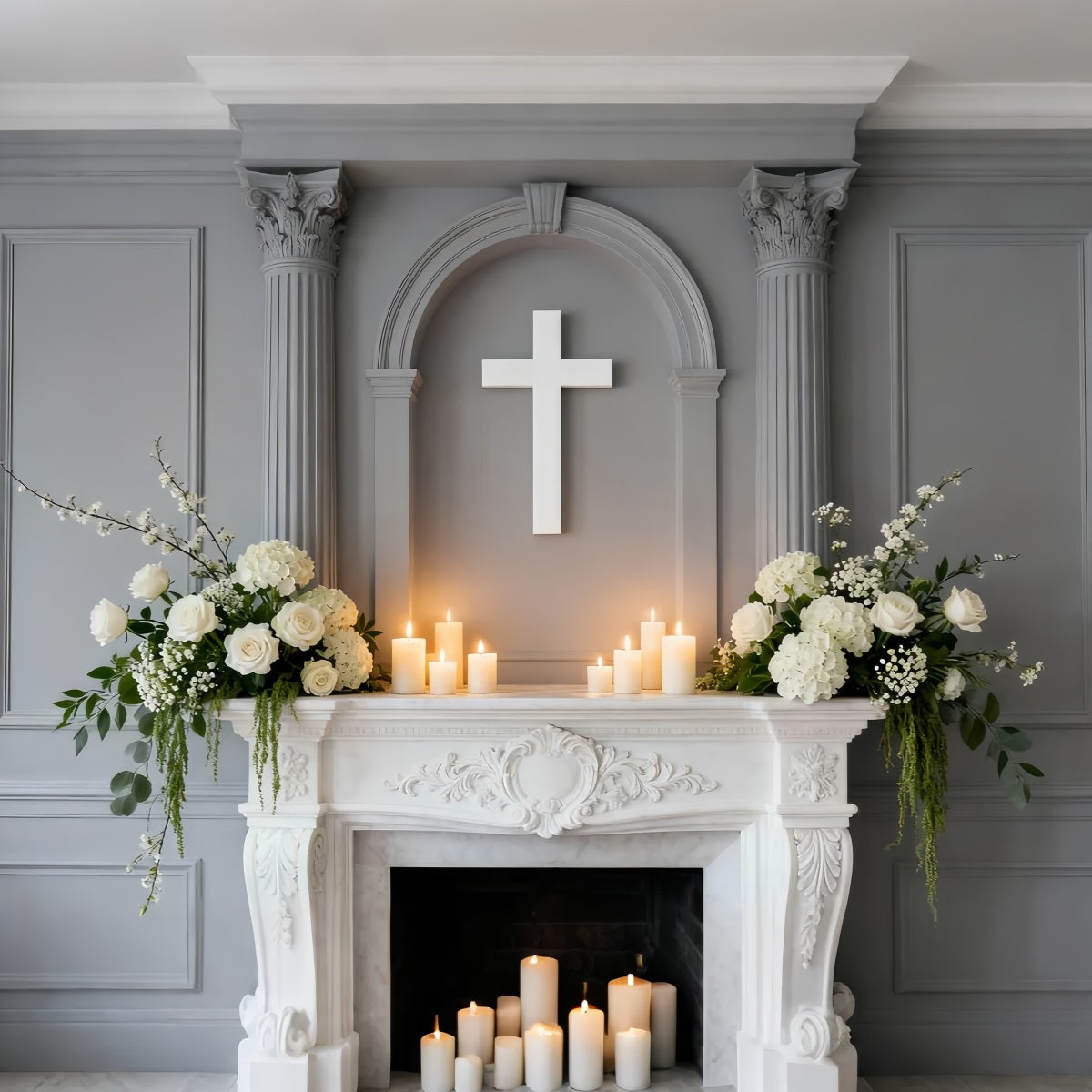 Kirchenhintergrund für Ostern Eleganter Altar Weißes Kreuz Fotografie-Hintergründe für Ostern LXX61-89