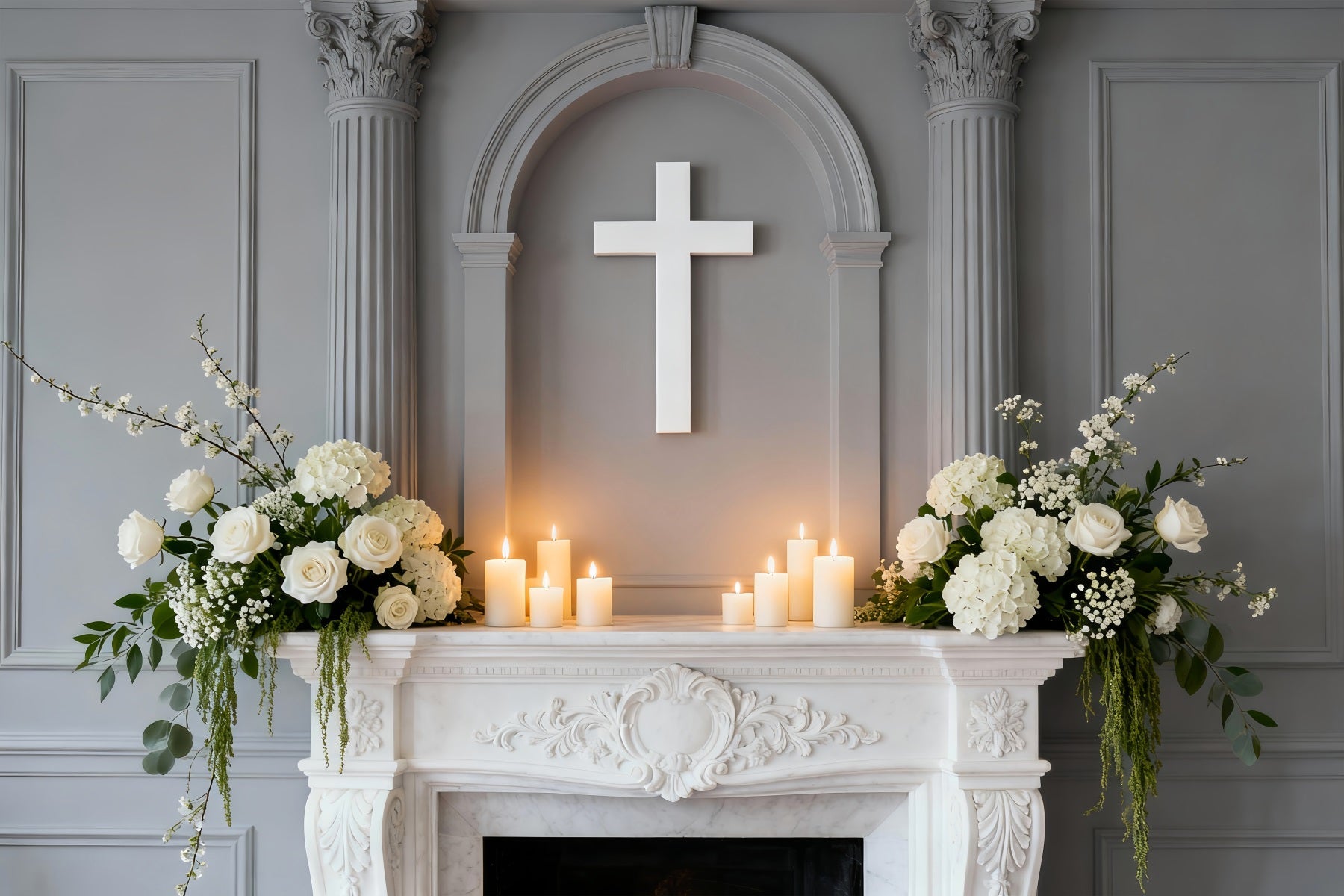 Kirchenhintergrund für Ostern Eleganter Altar Weißes Kreuz Fotografie-Hintergründe für Ostern LXX61-89