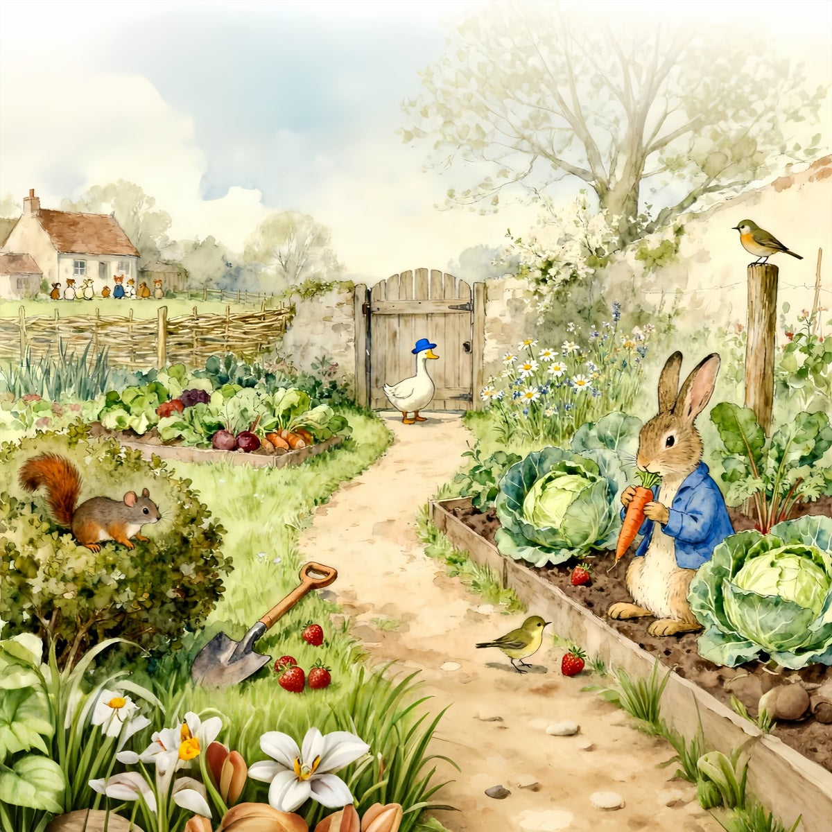 Peter Rabbit Fotografie-Hintergrund Märchenbuch Garten Hase Ernte Ostern Hintergrund Foto LXX61-90