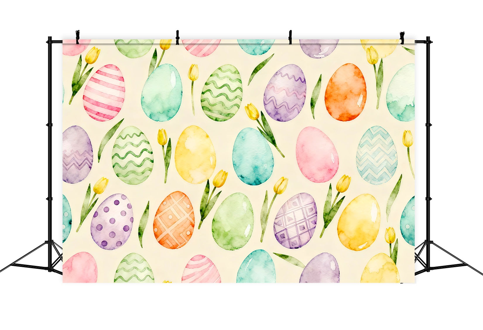 Hintergrund mit Eiern, Aquarell, Pastellfarben, Tulpenmuster, Ostern LXX61-92
