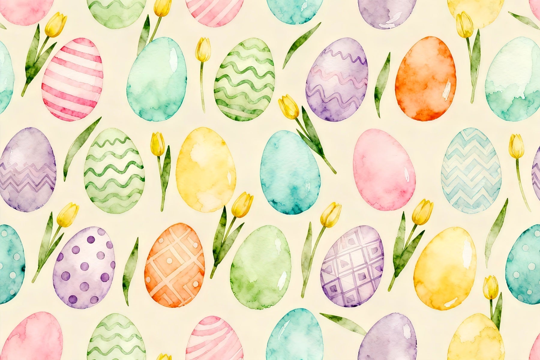 Hintergrund mit Eiern, Aquarell, Pastellfarben, Tulpenmuster, Ostern LXX61-92