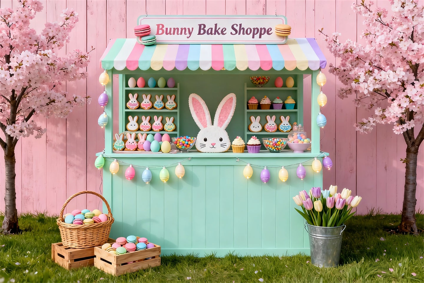 Hintergrund mit Hasen, Bäckerei, Dessertstand, Ostern, Fotohintergrund LXX61-93