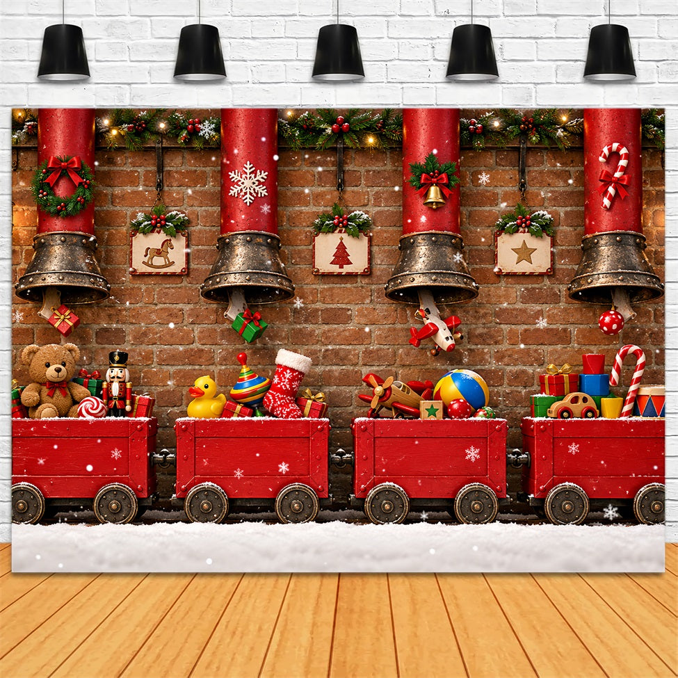 Weihnachtlicher Fotohintergrund Spielzeugeisenbahn Hängende Glocken LXX610-152