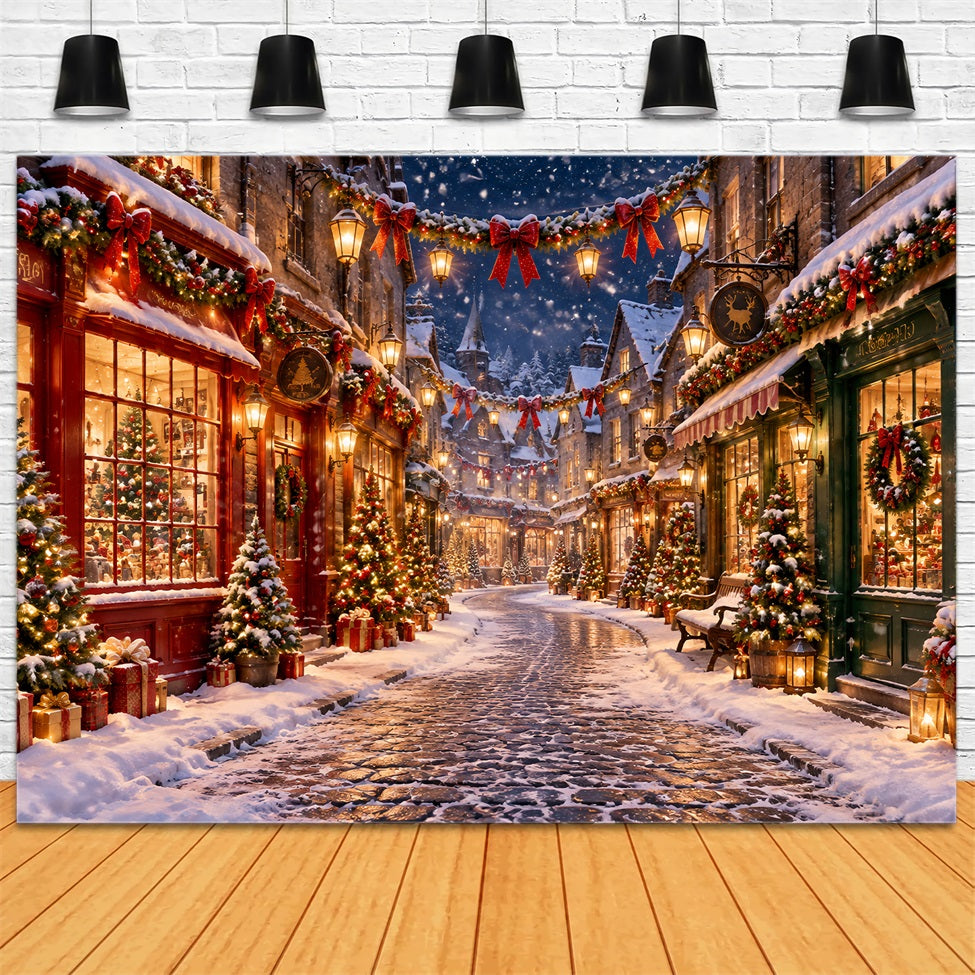 Weihnachtsdorf-Hintergrund Verschneite Laternenstraße LXX610-153