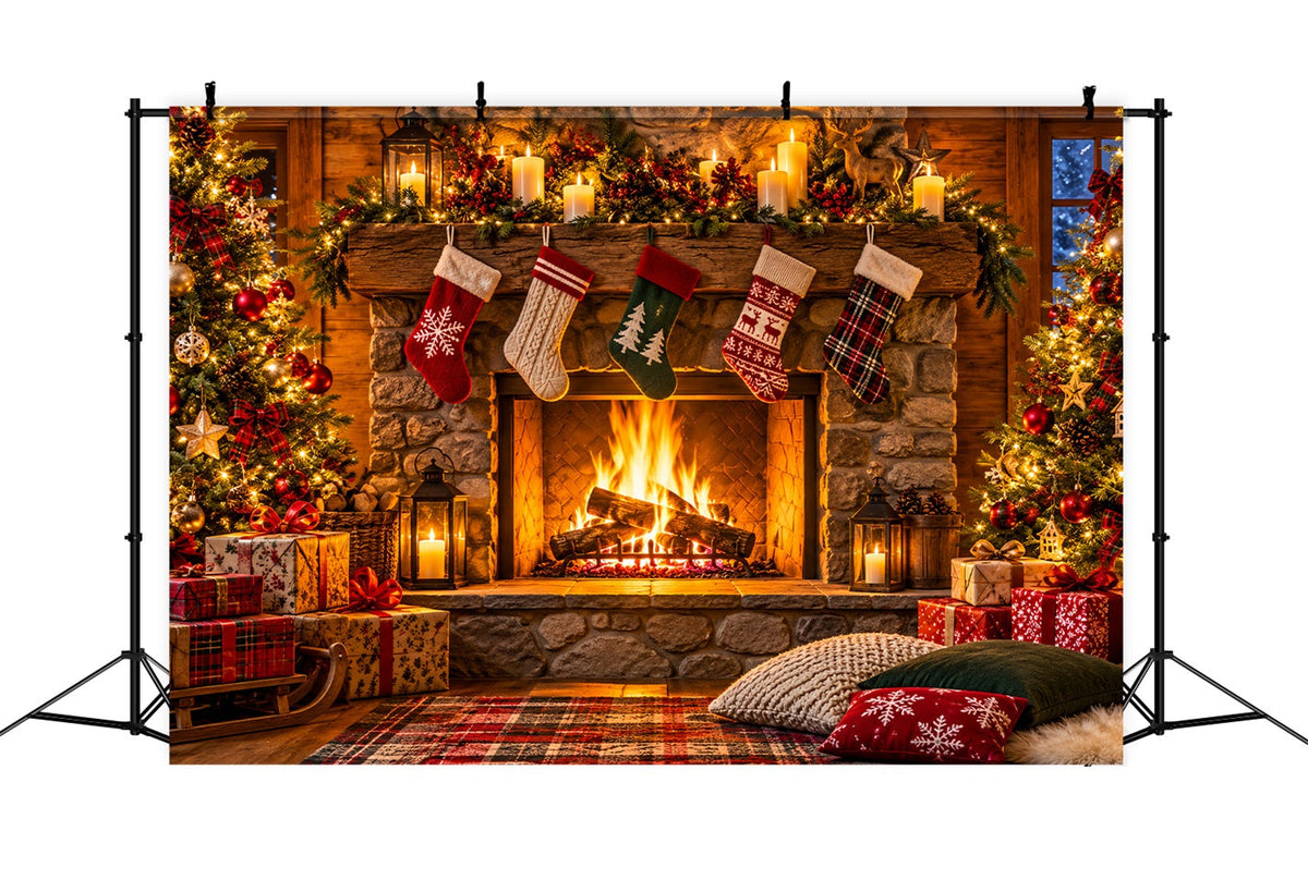 Weihnachtskamin-Hintergrund Rustikales Zimmer Weihnachtssocken LXX610-154
