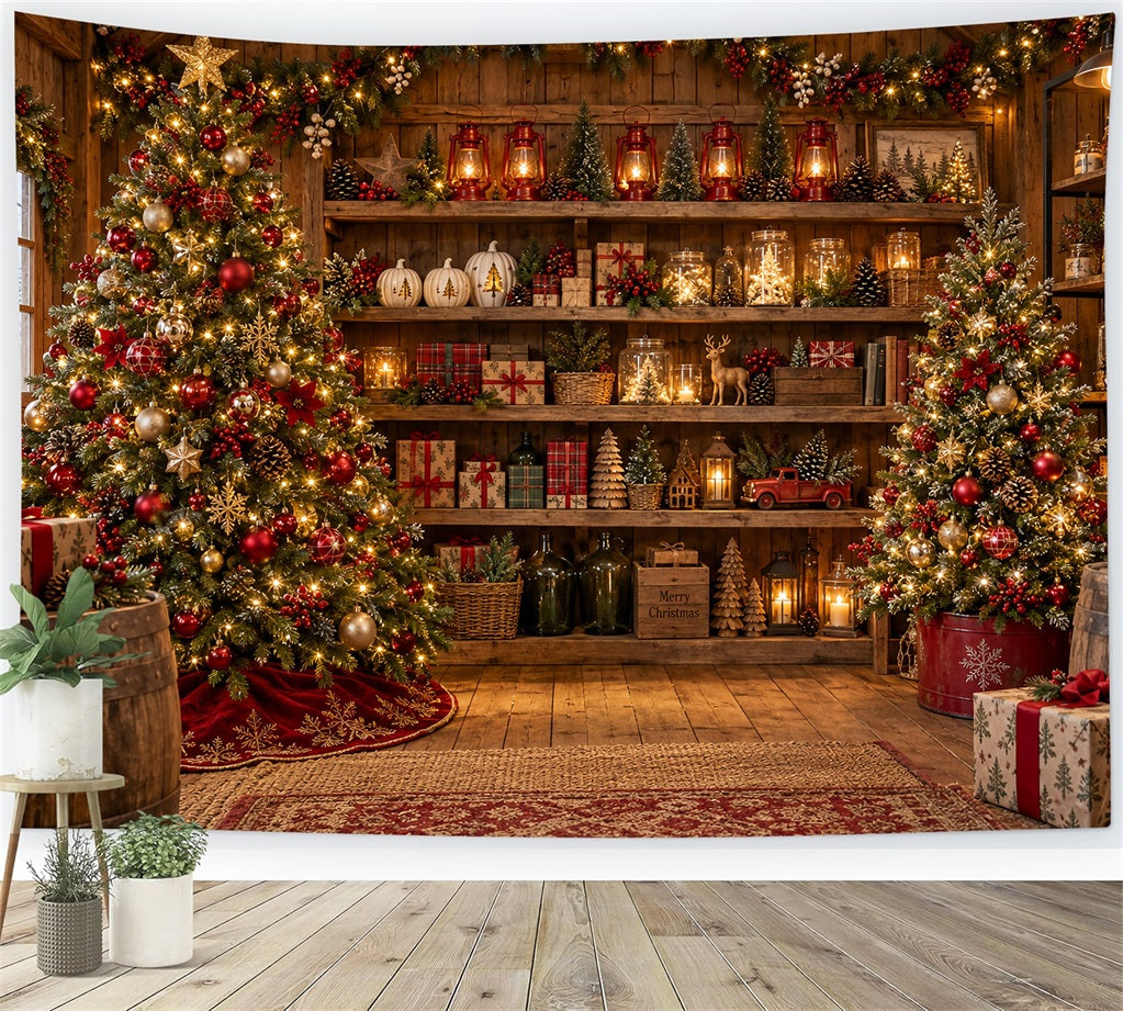 Weihnachtsladen-Hintergrund Rustikale Festliche Holzregale LXX610-165