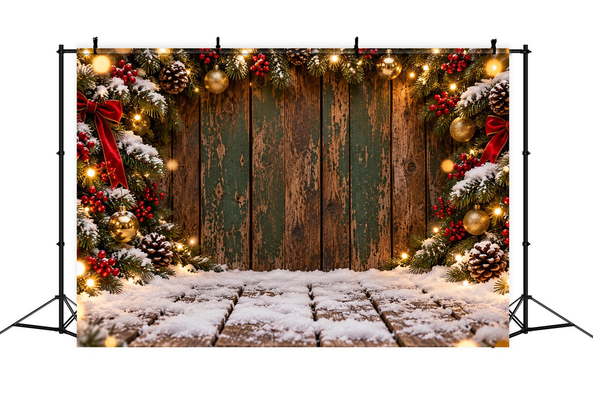 Weihnachtlicher Hintergrund Verwitterte Grüne Holzbretter Girlande LXX610-166
