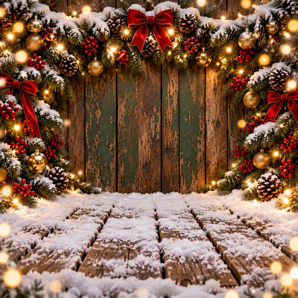 Weihnachtlicher Hintergrund Verwitterte Grüne Holzbretter Girlande LXX610-166